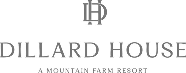 Dillard House logo with initials DH above the text Dillard House: A Mountain Farm Resort in gray on a white background.