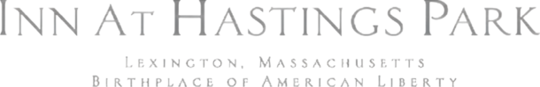 Text logo reads: Inn at Hastings Park. Lexington, Massachusetts. Birthplace of American Liberty.