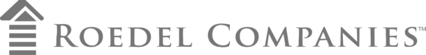 Gray logo with a striped upward arrow symbol followed by the text ROEDEL COMPANIES™ in capital letters.