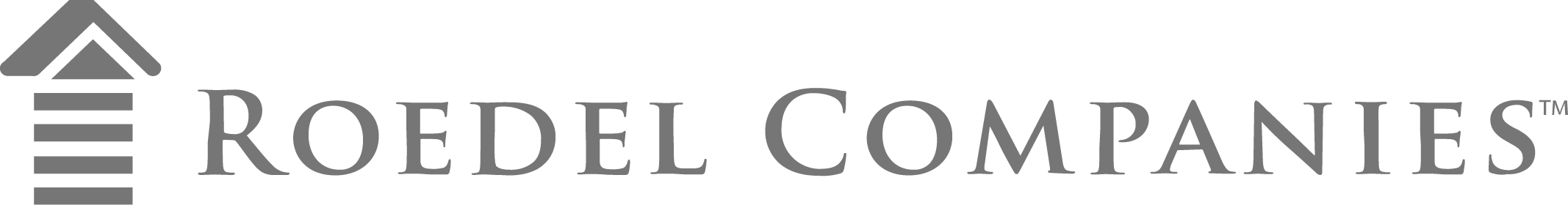 Gray logo with a striped upward arrow symbol followed by the text ROEDEL COMPANIES™ in capital letters.