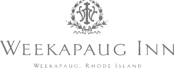 Logo for Weekapaug Inn, featuring a decorative emblem above the text Weekapaug Inn, Weekapaug, Rhode Island in elegant, serif font.
