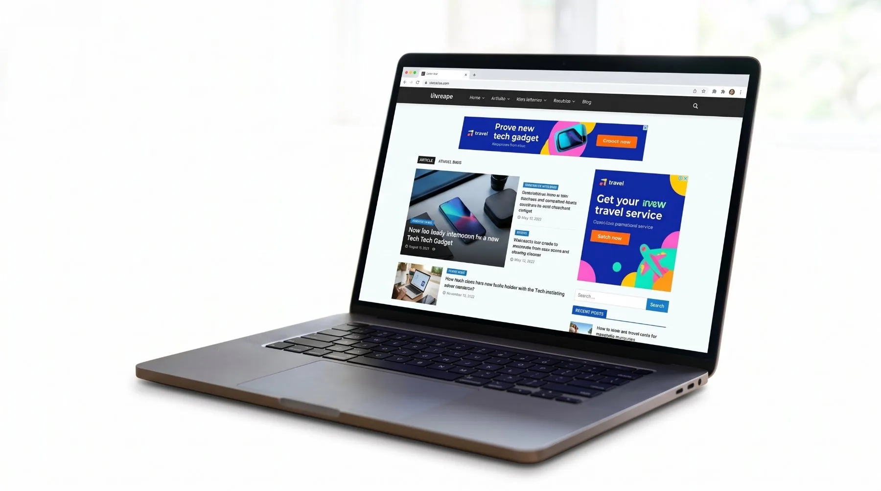 Laptop showing a travel website with display ads