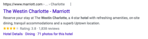 Example of hotel schema markup in search results