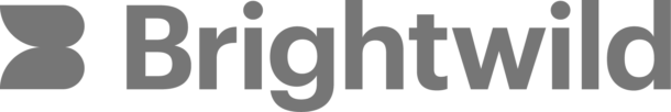 Gray Brightwild text logo with a bold, abstract leaf-like icon to the left on a light background.